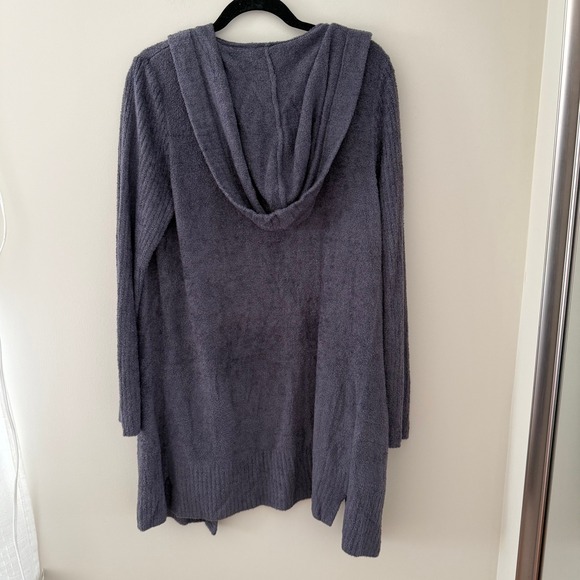 Barefoot Dreams CozyChic Lite Hooded Cardigan Gray Open Front Sweater Large - Picture 7 of 9